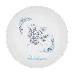 Planche À Découper Initiale "K" Blue Monogram Calme Floral