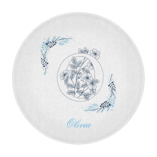 Planche À Découper Initiale "O" Monogramme bleu Calme Floral (Devant)