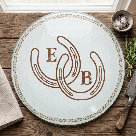 Planche À Découper Initiales de monogramme de couple de fer à cheval