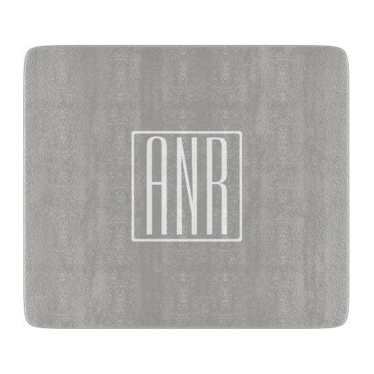 Planche À Découper Initiales Monogramme | Blanc Sur Gris Clair (Devant)