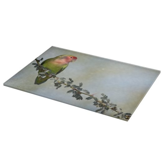 Planche À Découper Inséparable à visage rose sur une branche (Coin)