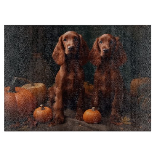 Planche À Découper Irlandais Red Setter Chiot Automne Citrouille de p (Devant)