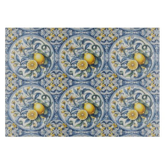 Planche À Découper Italian Amalfi blue white tiles lemons (Devant)