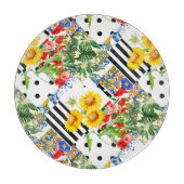 Planche À Découper italien, art sicilien, patchwork, Fleurs d'été   (Devant)