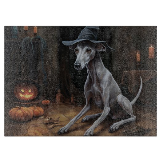 Planche À Découper Italien Greyhound Citrouille Halloween effrayant (Devant)