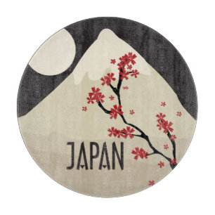 Planche À Découper Japon avec graphique de lune de montagne et d'érab