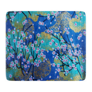 Planche À Découper Japonais Floral Cerisier Bleu Or