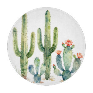 Planche À Découper Jardin de cactus du désert à l'aquarelle