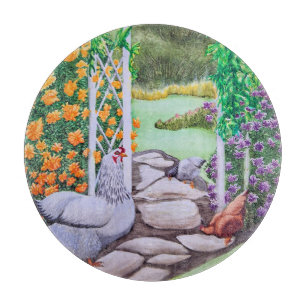 Planche À Découper Jardin de poulets heureux 