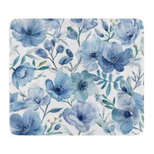 Planche À Découper Jardin floral aquarelle botanique bleu