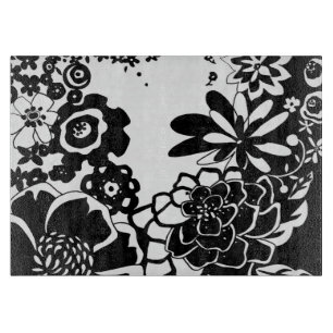 Planche À Découper Jardin floral noir et blanc Motif graphique