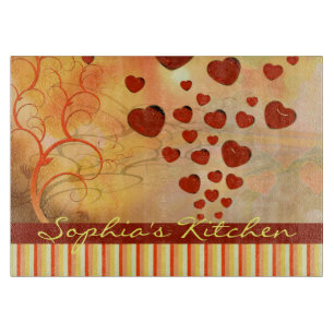Planche À Découper Jaune orange rouge de Flourish d'arbre de coeur de