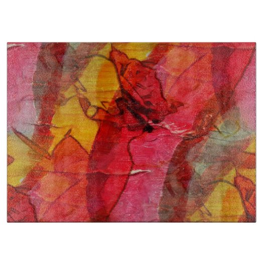 Planche À Découper Jaune rouge d'art d'aquarelle (Devant)