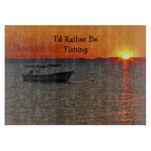 Planche À Découper Je préférerais pêcher, bateau, ciel de coucher de