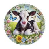 Planche À Découper Jeune veau avec couronne de fleurs et papillons (Devant)