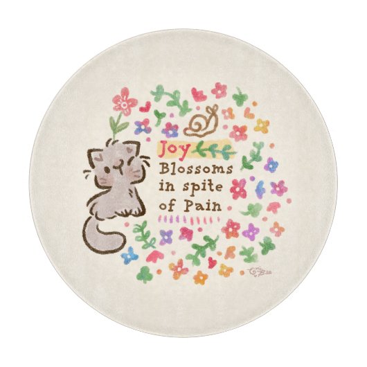 Planche À Découper Joie fleurit malgré la douleur - Pebble le chaton (Devant)