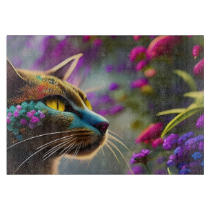 Planche À Découper Joli chat à fleurs d'Imaginaire