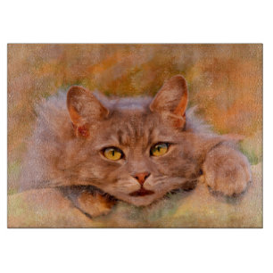 Planche À Découper Joli Chat Brun Peinture à l'huile Aquarelle Art