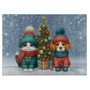 Planche À Découper Joli chiot et chaton de Noël