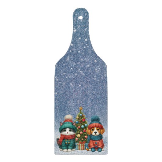 Planche À Découper Joli chiot et petit chat de Noël (Devant)