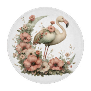 PLANCHE À DÉCOUPER JOLI FLAMANT D'ÉTÉ AVEC FLEURS