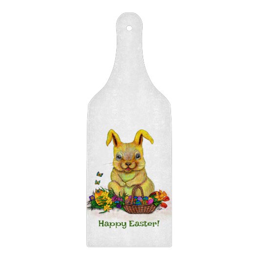 Planche À Découper Joli lapin de Pâques avec oeufs et fleurs (Devant)