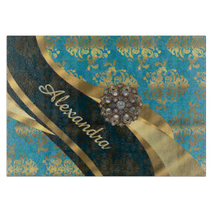 Planche À Découper Joli modèle personnalisé girly aqua damask modèle