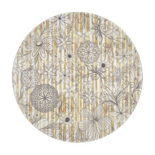 Planche À Découper Joli motif floral gris à pois dorés pour fille