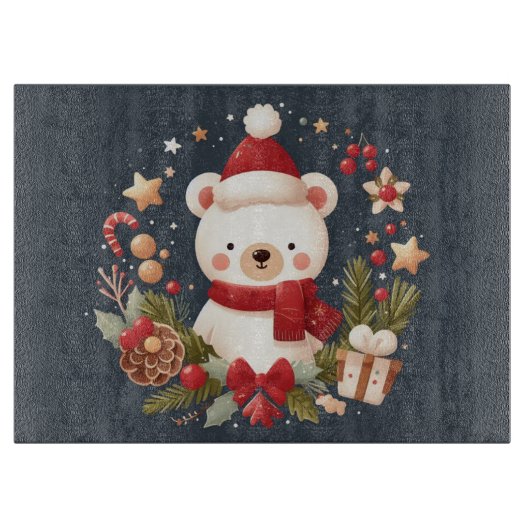 Planche À Découper Joli ours de Noël/d'hiver en couronne (Devant)