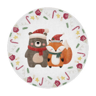 Planche À Découper Joli Ours et Renard de Noël/Hiver