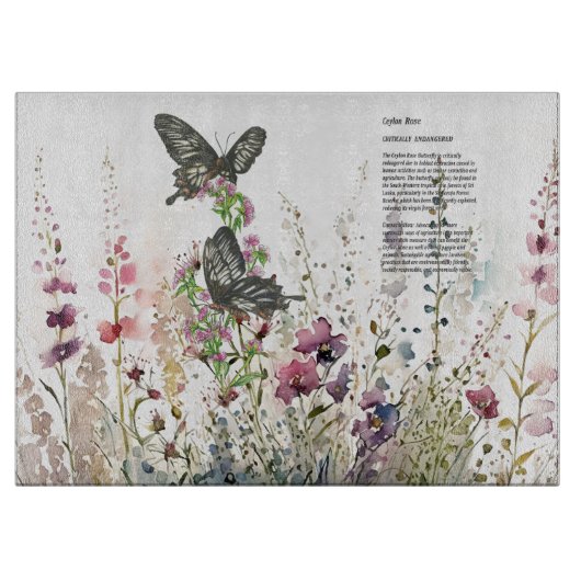 Planche À Découper Joli Papillon Rose Ceylan Peint À La Main (Devant)