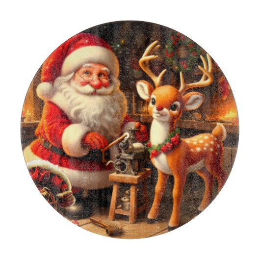 Planche À Découper Joli Père Noël et rennes (Devant)