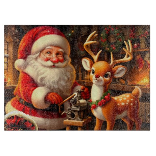 Planche À Découper Joli Père Noël et rennes (Devant)