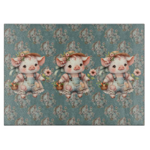 Planche À Découper Joli Porcelet Pastel en Salopette Cottagecore