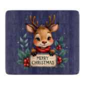 Planche À Découper Joli renne de Noël avec Holly et signe (Devant)