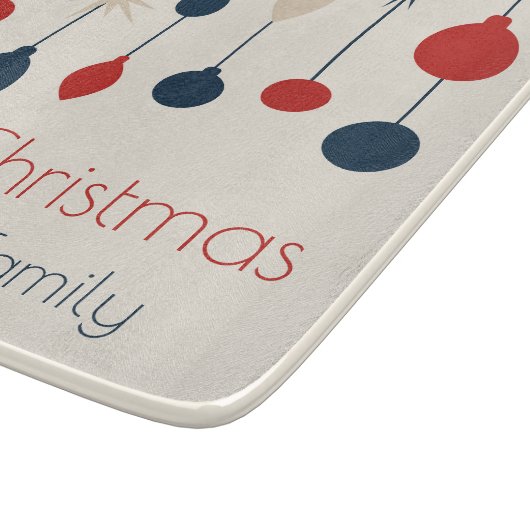 Planche À Découper Joli Retro Joyeux Noël Rouge Bleu Ornements (Coin)