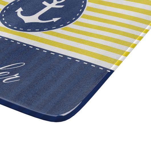 Planche À Découper Jolie Ancre bleu marine Jaune Texte personnalisé (Coin)
