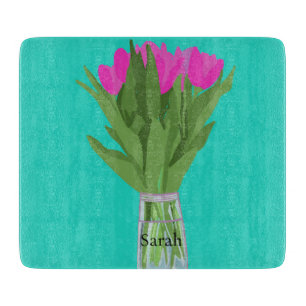 Planche À Découper Jolie fleur de tulipe Illustration moderne + Nom