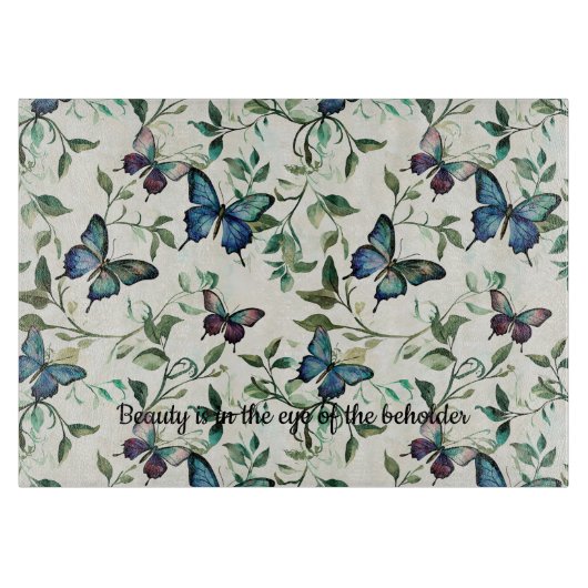 Planche À Découper Jolie Mariage sous les Papillons Bleus (Devant)