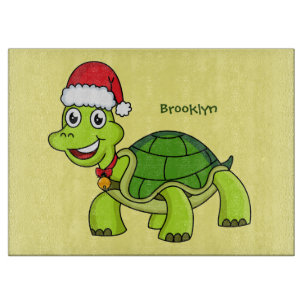 Planche À Découper Jolie tortue en chapeau de Père Noël