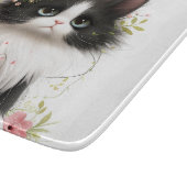 Planche À Découper Jolie Tuxedo Kitten avec Fleurs (Coin)