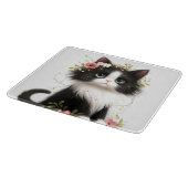 Planche À Découper Jolie Tuxedo Kitten avec Fleurs (Coin)