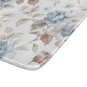 Planche À Découper Jolies Fleurs Bleues Crème Beige Marron (Coin)