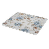 Planche À Découper Jolies Fleurs Bleues Crème Beige Marron (Coin)