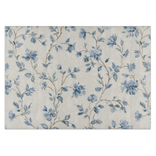 Planche À Découper Jolies Fleurs Crème Bleue