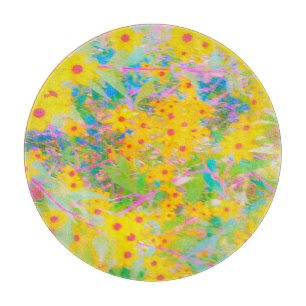 Planche À Découper Jolies fleurs jaunes et rouges avec turquoise