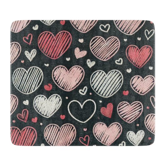 Planche À Découper Jolis cœurs de craie pour la Saint-Valentin (Devant)