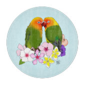 Planche À Découper Jolis Inséparables Fleurs Tropicales Oiseau Romant (Devant)