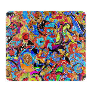 Planche À Découper Jolis motifs de fleurs artistiques colorés