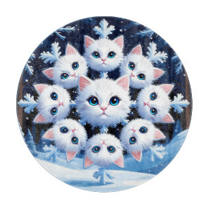 Planche À Découper Jolis visages de chats blancs disposés en flocon d